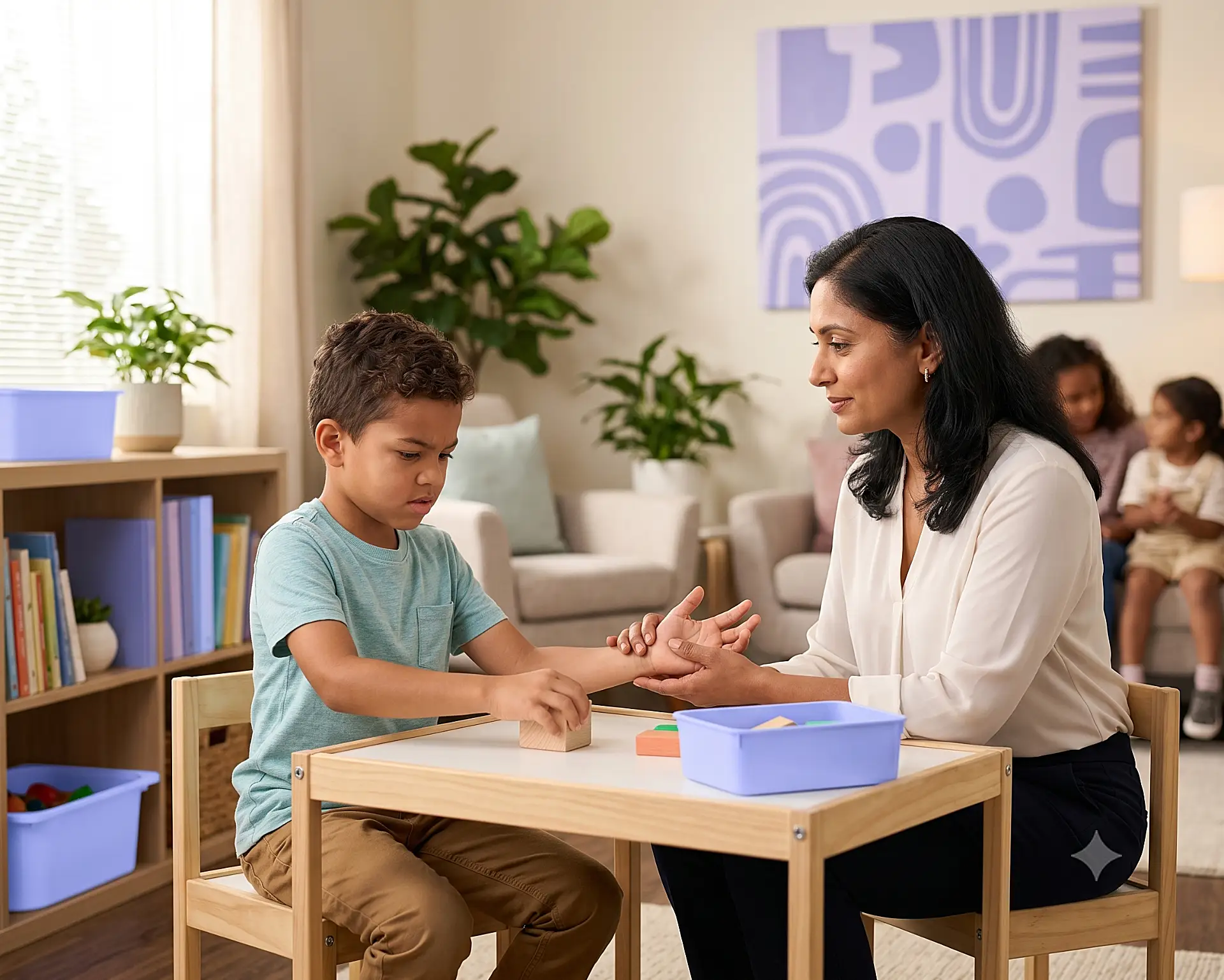 CCDB Autism Assessments - clinician assessing a young boy’s motor skills at a table